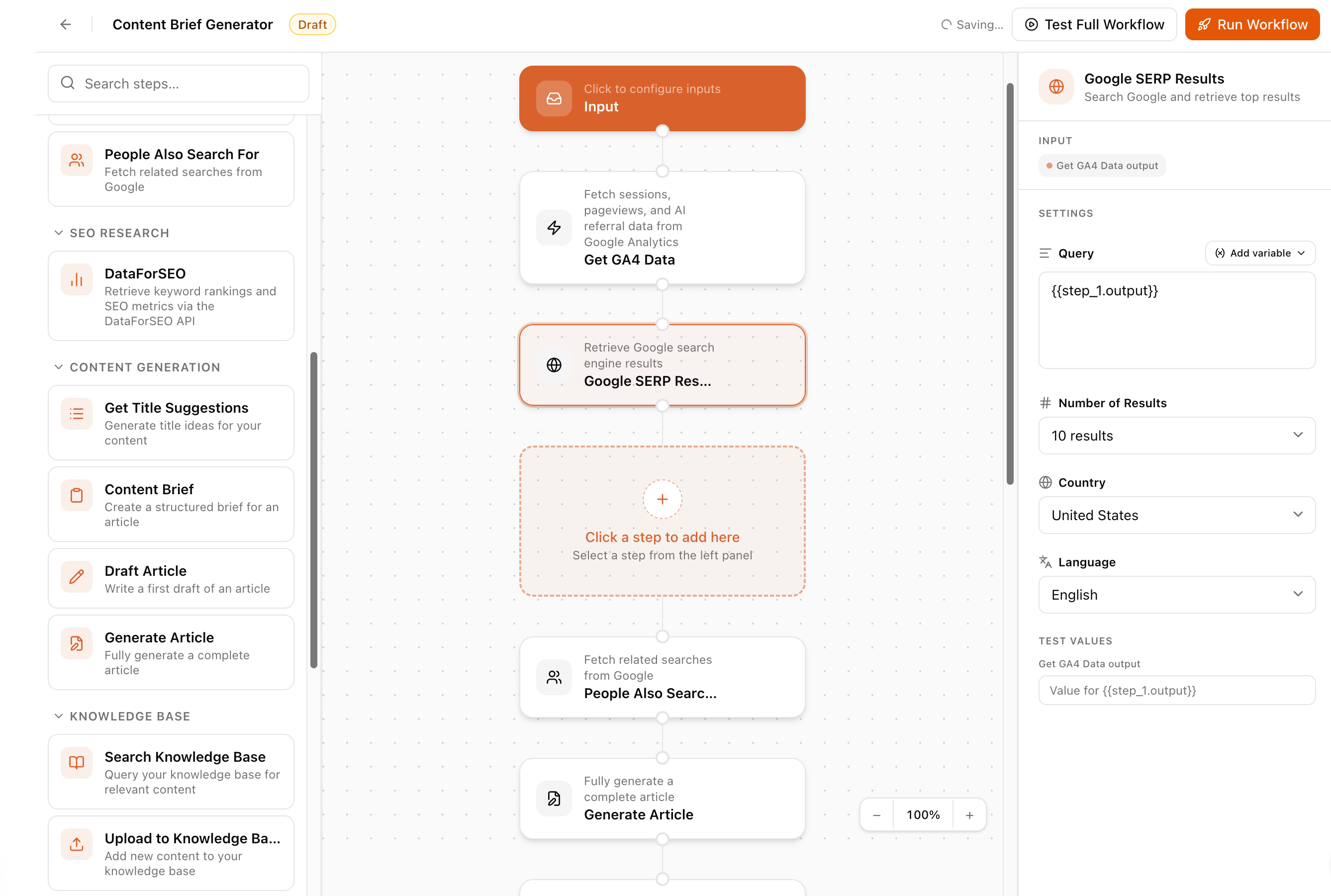 Lantern platform showing AI search monitoring, citation gap analysis, and automated content workflows
